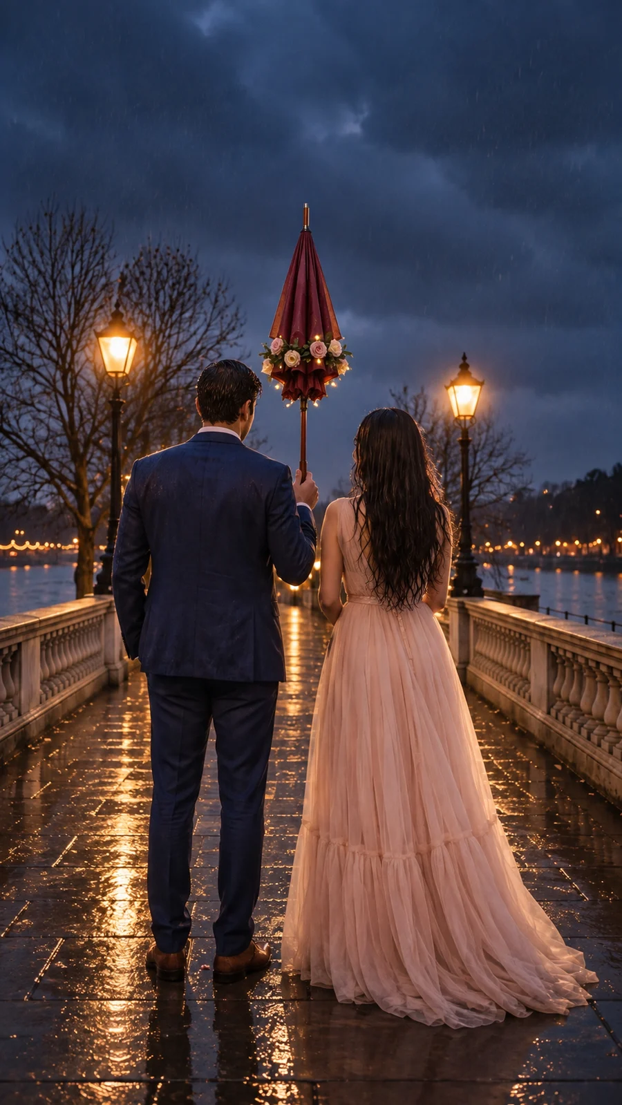 Rainy opening artwork from the Umbrella wedding invitation